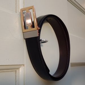 Men's reversible brown and black leather silver and gold buckle 36 dress belt